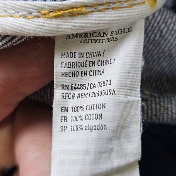 American Eagle Denim Tote Bag Blue AEO Jean Large Distressed Patch Cottage Logo - Picture 15 of 16